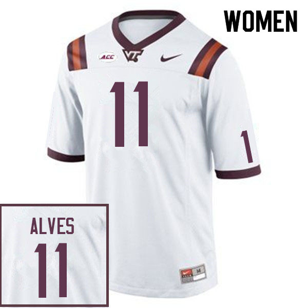 Women #11 Devin Alves Virginia Tech Hokies College Football Jerseys Sale-White - Click Image to Close